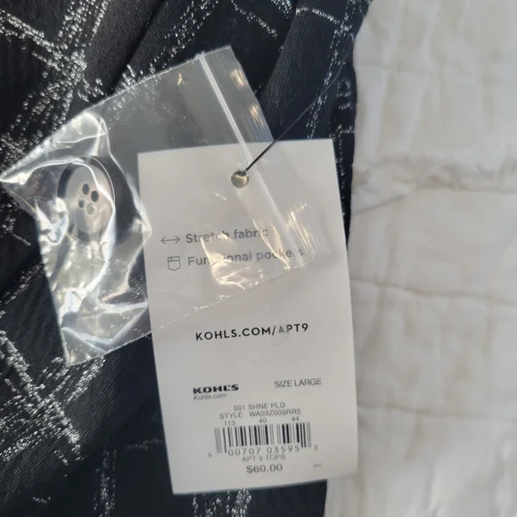 APT. 9 Ponte Stretch Knit Jacket Shine Plaid L NWT Black & Silver - Picture 11 of 16